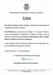 Edital de convocatória para reunião assembleia de Freguesia de 28_04_2023
