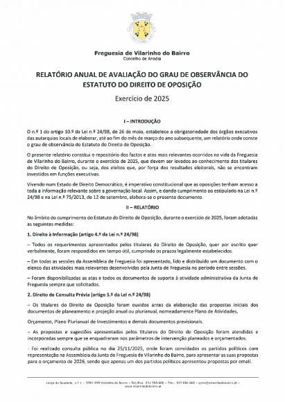 Relat&oacute;rio do cumprimento do Estatuto do Direito de Oposi&ccedil;&atilde;o - 2025